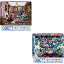 Set of 2: Murder Mystery 1000 Piece Story Jigsaw Puzzles
