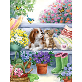 Garden Cat and Dogs 500 Piece Jigsaw Puzzle