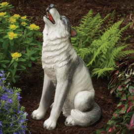 Motion Sensor Howling Wolf Garden Sculpture