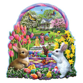 Easter Basket Bunnies 300 Large Piece Shaped Jigsaw Puzzle
