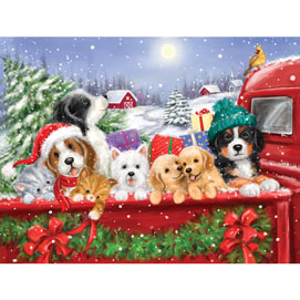 Christmas Puppies On A Truck 500 Piece Jigsaw Puzzle