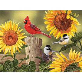 by Artist Rosiland Solomon Bits and Pieces Bird 300 pc Jigsaw Cardinals in Spring 300 Piece Round Puzzle 