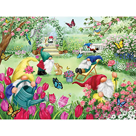 Gnomes In Spring Garden 300 Large Piece Jigsaw Puzzle