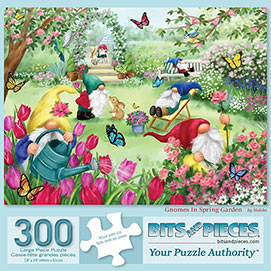 Gnomes In Spring Garden 300 Large Piece Jigsaw Puzzle