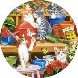 Garden Shed Kittens 300 Large Piece Round Jigsaw Puzzle