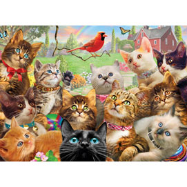 Kittens and a Cardinal 1500 Piece Jigsaw Puzzle