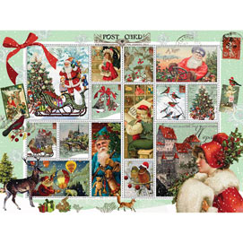 Vintage Christmas 300 Large Piece Stamp Jigsaw Puzzle