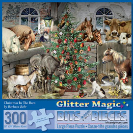 Christmas In the Barn 300 Large Piece Glitter Jigsaw Puzzle