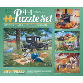 Simpler Times 4-in-1 500 Piece John Sloane Jigsaw Puzzle Set