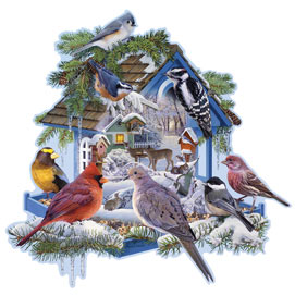 Winter Bird Feeder 750 Piece Shaped Jigsaw Puzzle