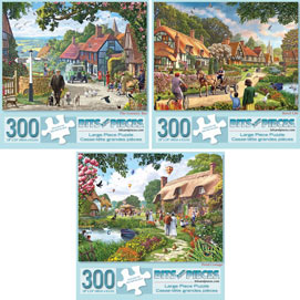 Set of 3: Steve Crisp Village Life 300 Large Piece Jigsaw Puzzles