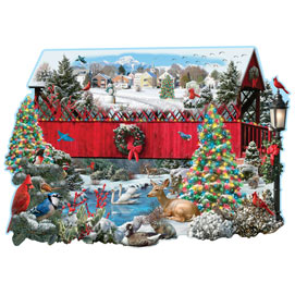 Christmas Covered Bridge 750 Piece Shaped Jigsaw Puzzle