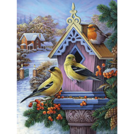 Goldfinches and First Snow 500 Piece Jigsaw Puzzle