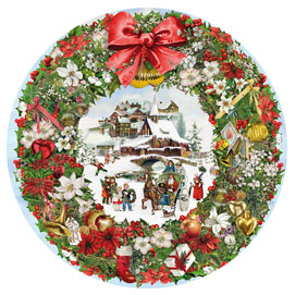 Christmas Wreath 500 Piece Round Jigsaw Puzzle