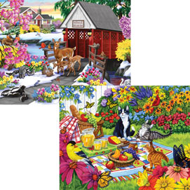 Rustic Gardens 300 Large Piece 4-in-1 Multi-Pack Puzzle Sets