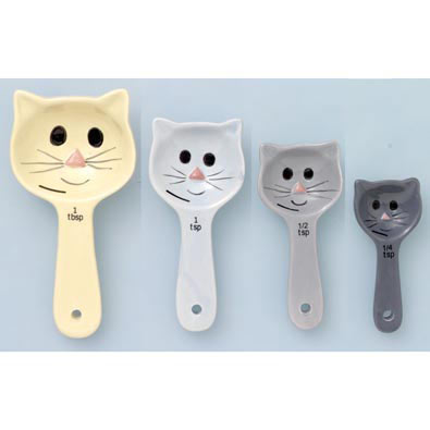 4-Pcs Adorable Cat Ceramic Measuring Cups Set - Cute Measuring Cups for Kids Baking - Space Saving Measuring Cup Set for Food Portion Control - Cute