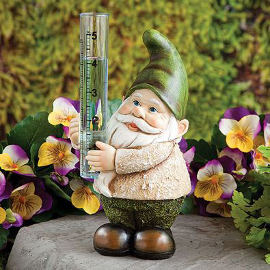 WXCTEAM Rain Gauges Gnome Garden Statue Decoration with Two Glass Rain Gauge Replacement Tube Hand Painted Resin Gnome Sculpture Water Gauge for Yard Fence Patio Lawn Deck 