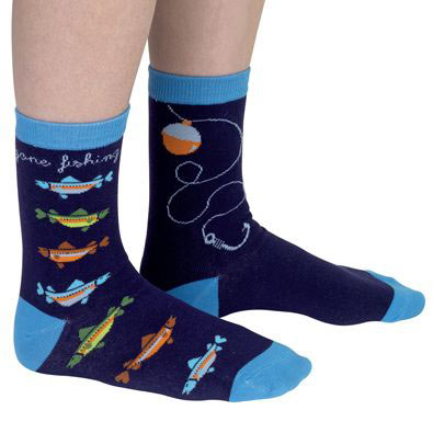 Bits and Pieces - Novelty Socks - Fishing - Silly Socks - Machine Washable - Cotton-Rich Socks Fun Great Gift - Dark Blue - adult Size 6-12, Mens, One