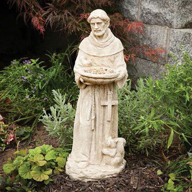 23" St Francis w/ Cross Bunny Blue Bird Statue Indoor Outdoor Garden Sculpture 