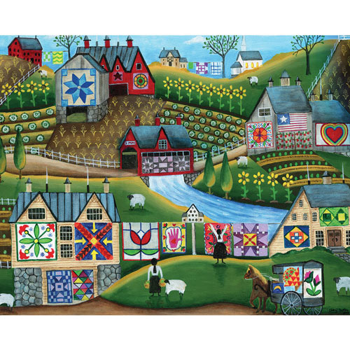 Country Harvest Folk Art Quilt Farms 1000 Piece Jigsaw Puzzle