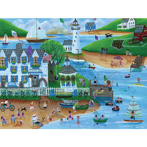 Folk Art Summertime Fun At Seaport Inn 1000 Large Piece Jigsaw Puzzle