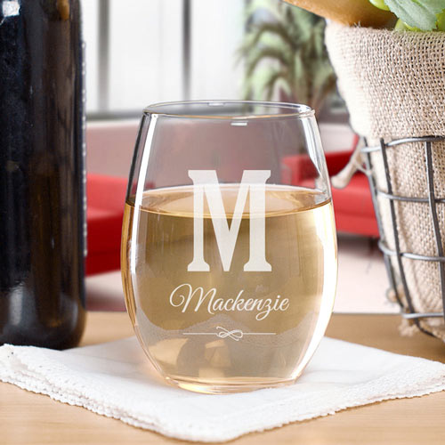 Personalized Family Initial Stemless Wine Glass
