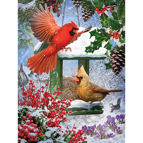 Cardinals at the Feeder 300 Large Piece Jigsaw Puzzle
