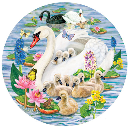 Swans and Cygnets 300 Large Piece Round Puzzle