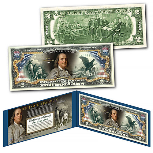 Benjamin Franklin Lightning & Electricity $2.00 Bill