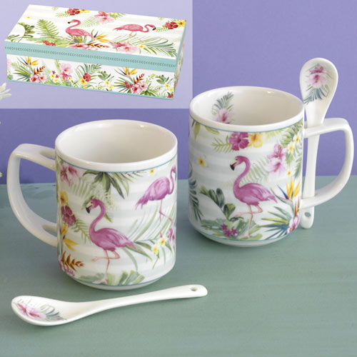 Set of 2: Ceramic Flamingo Mug & Spoon