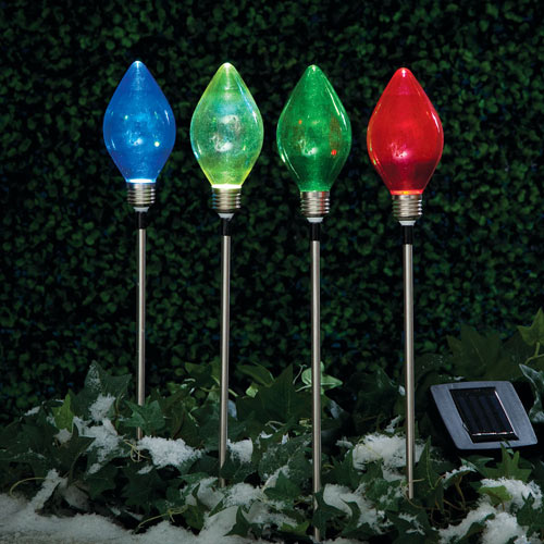 Holiday Light Bulb LED Solar Garden Stakes