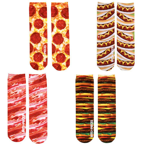 Set of 4: Favorite Foods Colorful Printed Crew Socks Collection
