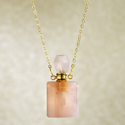 Perfume Bottle Pendant Necklace - Rose Quartz