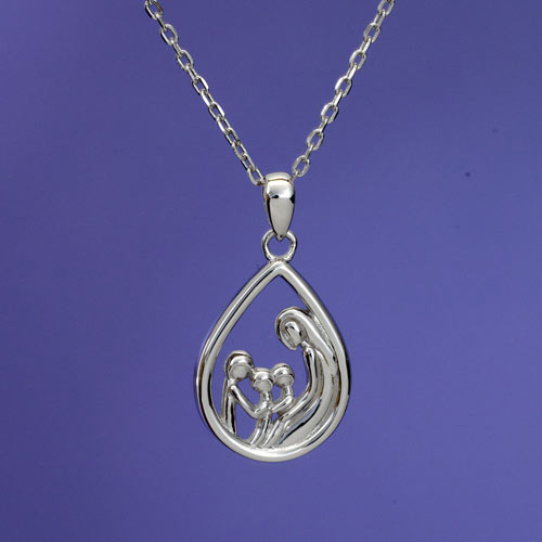 Mother & Three Children - Mother and Child Sterling Pendant Necklace 