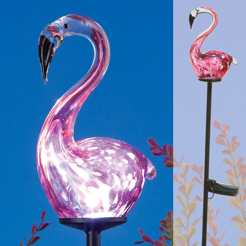 Blown Glass Flamingo Solar LED Garden Stake