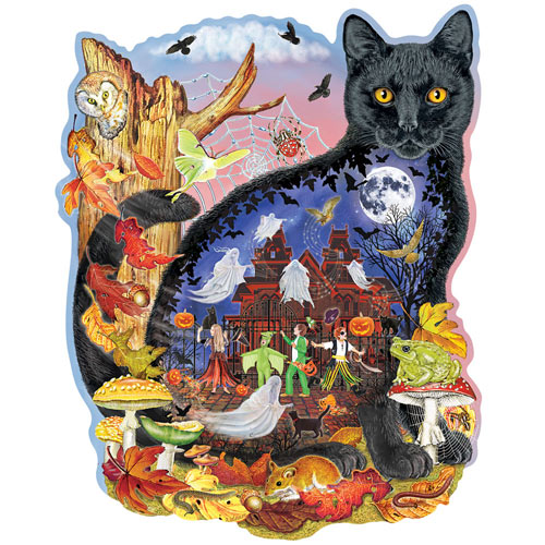 Black Cats Halloween Tale 750 Piece Shaped Jigsaw Puzzle