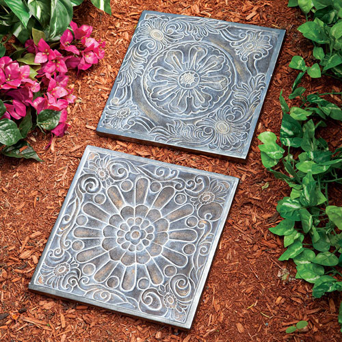 Rosette Decorative Garden Stones- Set of 2