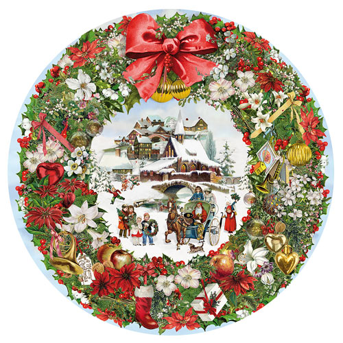 Christmas Wreath 500 Piece Round Jigsaw Puzzle | Bits and Pieces