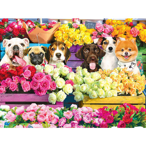 Flower Market Pups 300 Large Piece Jigsaw Puzzle