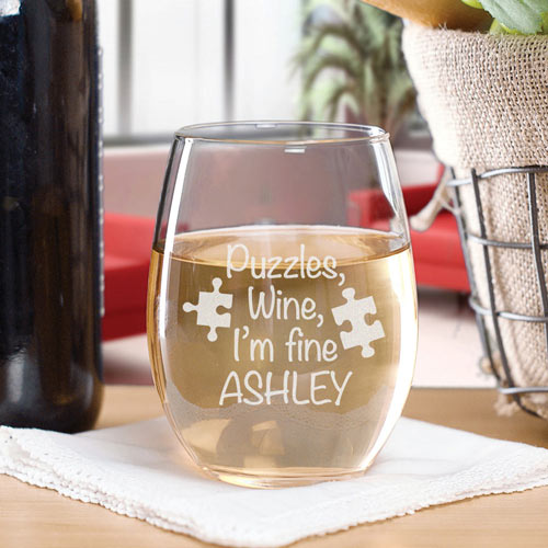 Personalized Puzzles Stemless Wine Glass