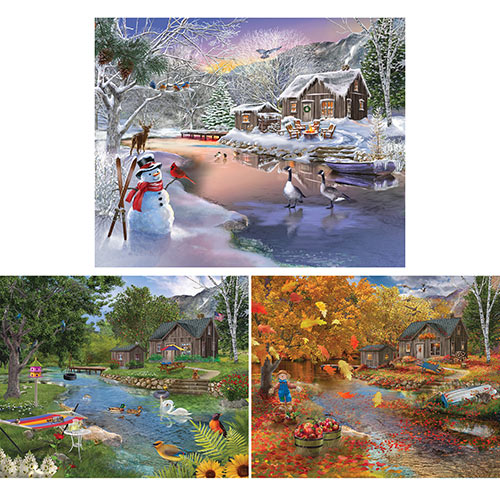 Set of 3: Bigelow Illustrations Cabin 500 Piece Jigsaw Puzzles