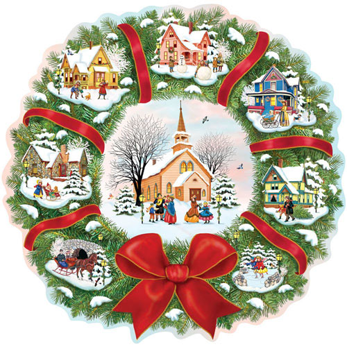 Christmas Village Wreath 750 Pieces Shaped Jigsaw Puzzle