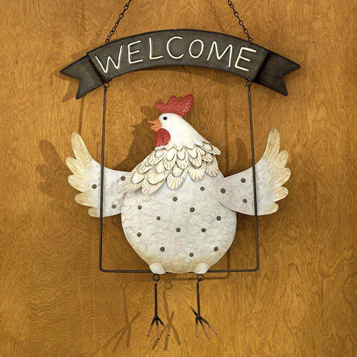 Hand Painted Metal Chicken Welcome Sign