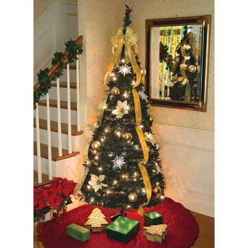 Pull-Up Tree Gold Decorated with Lights