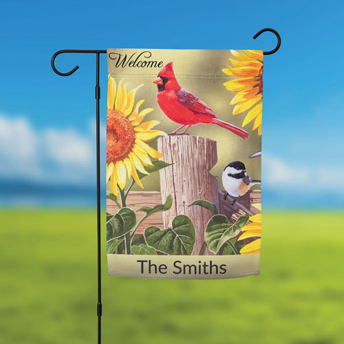 Sunflowers and Songbirds Personalized Garden Flag