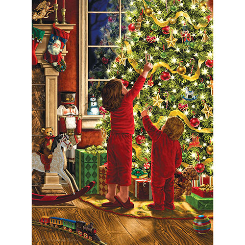 Children Decorating the Christmas Tree 300 Large Piece Glitter Effects Jigsaw Puzzle