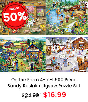 On the Farm 4-in-1 500 Piece Sandy Rusinko Jigsaw Puzzle Set