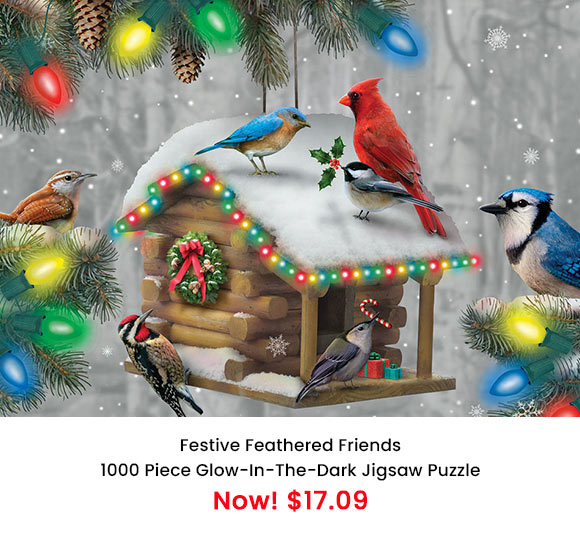 Festive Feathered Friends 1000 Piece Glow-In-The-Dark Jigsaw Puzzle