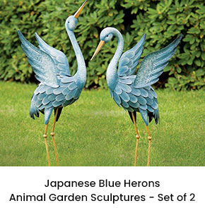 Japanese Blue Herons Animal Garden Sculptures - Set of 2 