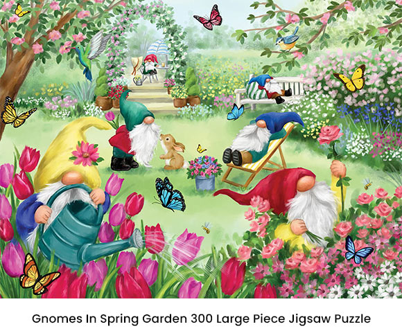  Gnomes In Spring Garden 300 Large Piece Jigsaw Puzzle